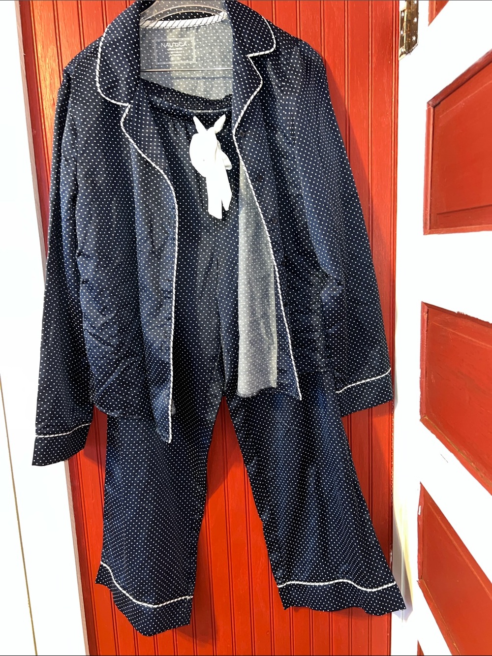 Nautica Navy with White Polka Dot Cropped Pajama Set XL